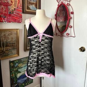 just sexy black pink floral lace tank top slip